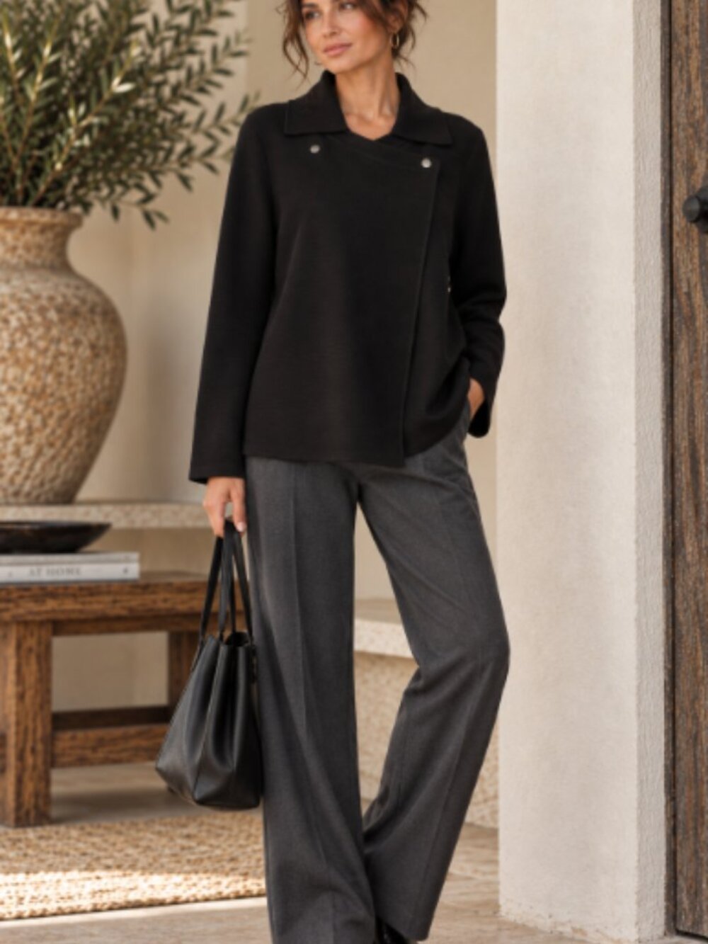Eileen Fisher Women Silk Blend Asymmetrical Snap Luxury Staple Classic Sweater L